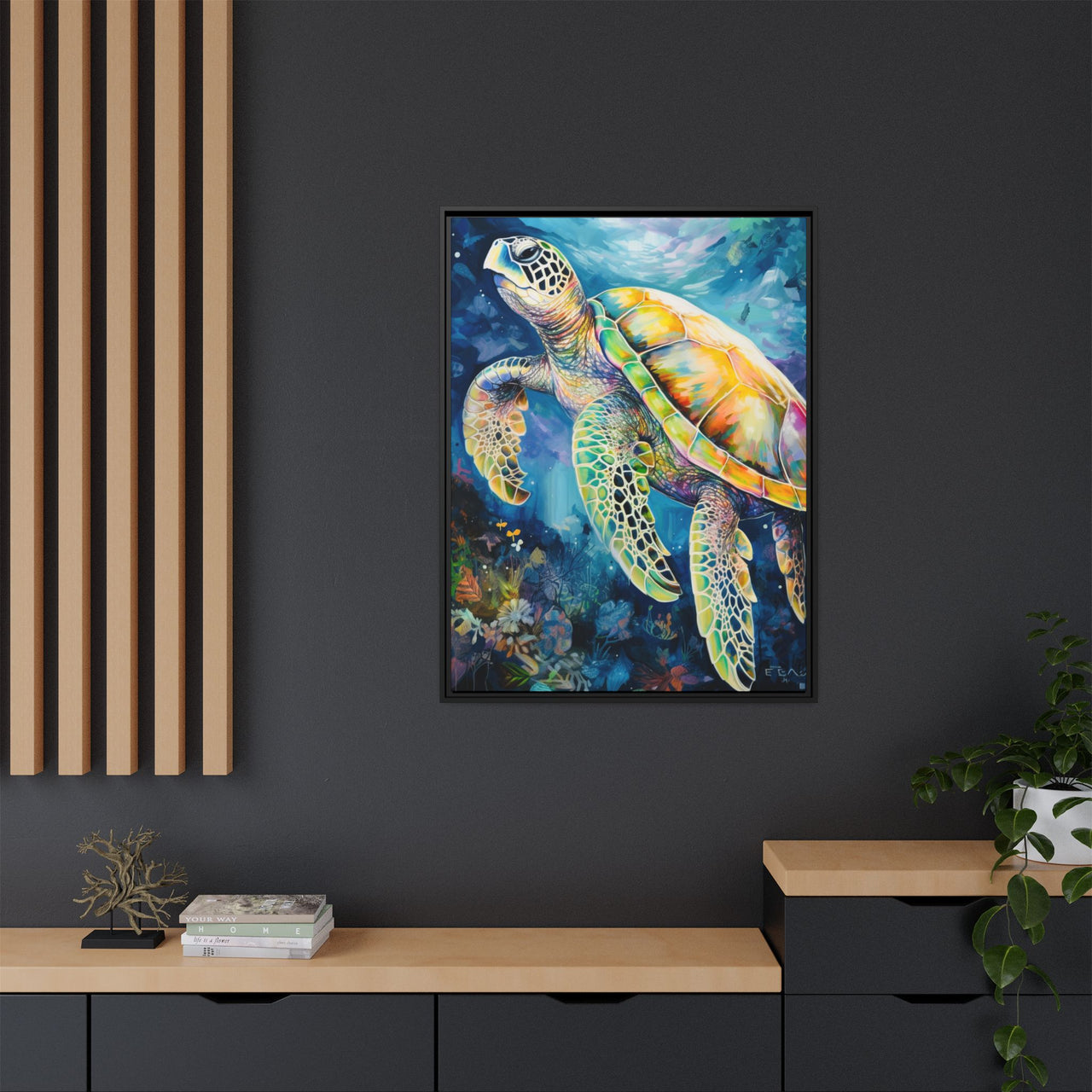 Gliding Turtle Canvas Wall Art with Frame