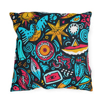 Thumbnail for Beach Graffiti Blues Outdoor Throw Pillow