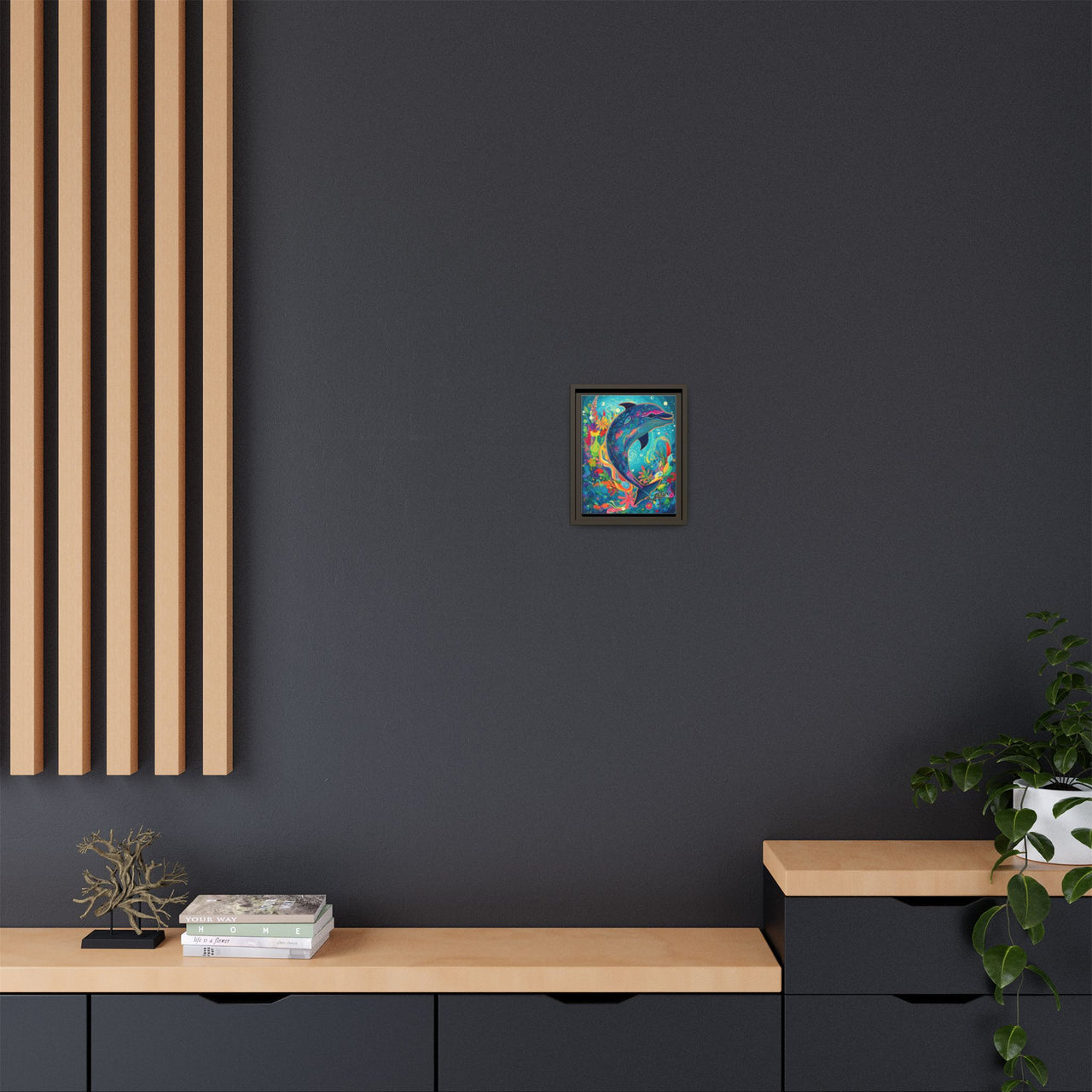 Ocean Bloom Dolphin Canvas Wall Art with Frame