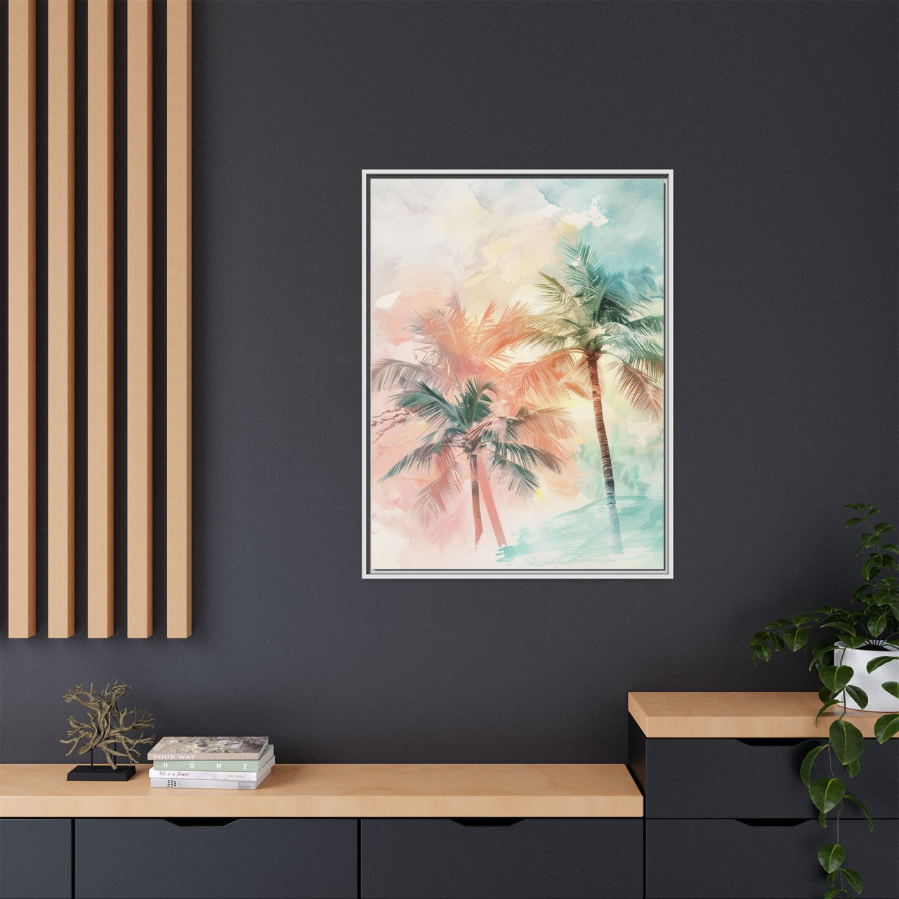 Palm Glow Canvas Wall Art with Frame