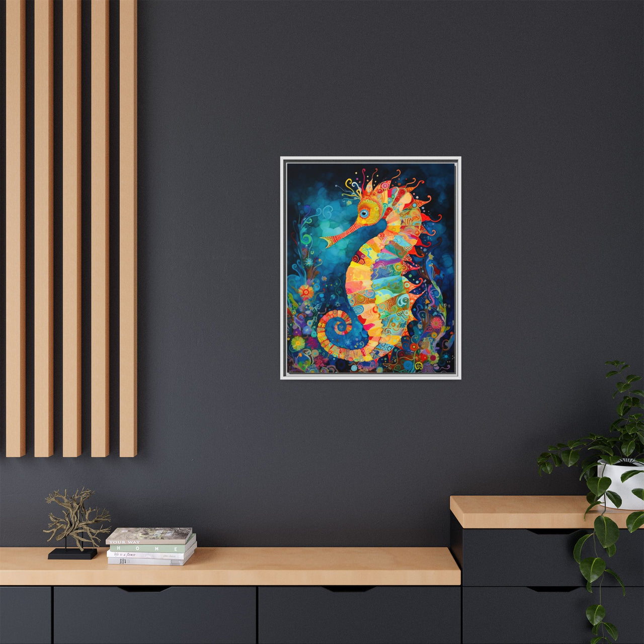 Coral Carnival Seahorse Canvas Wall Art with Frame