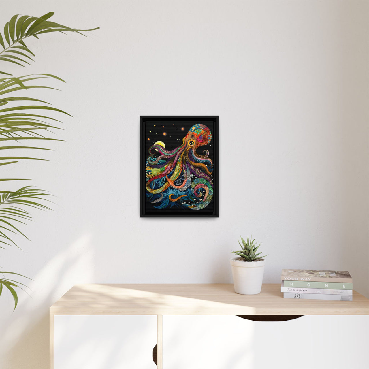 Midnight Depths Octopus Canvas Wall Art with Frame