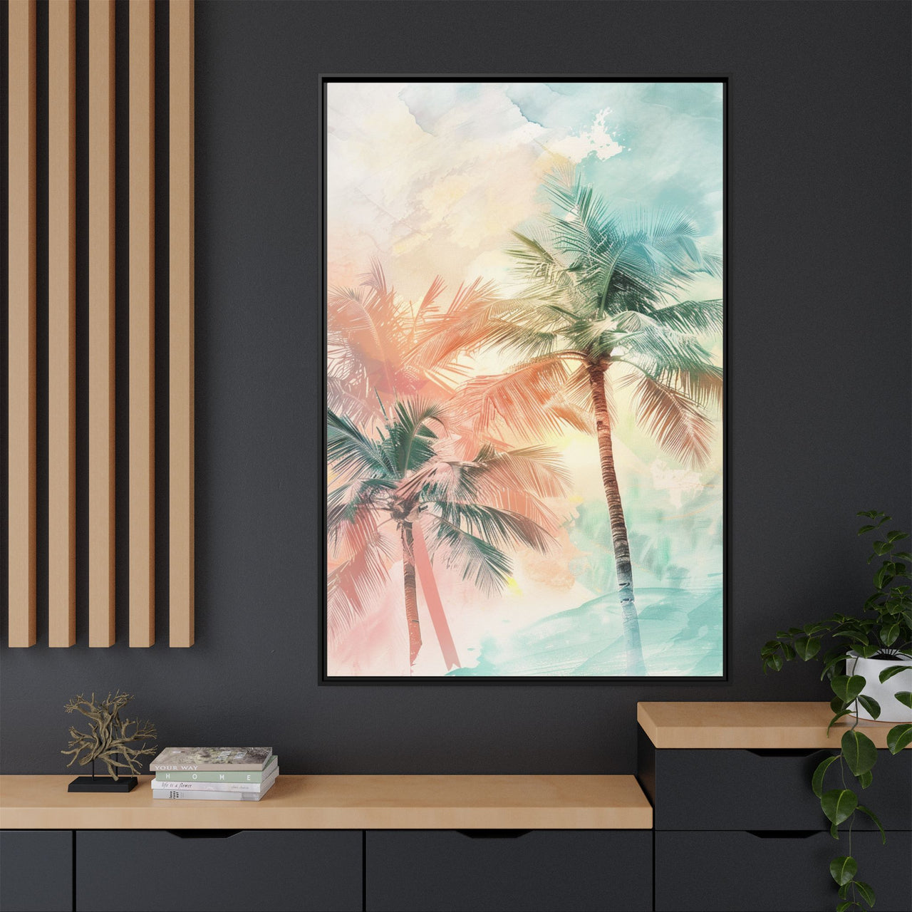Palm Glow Canvas Wall Art with Frame