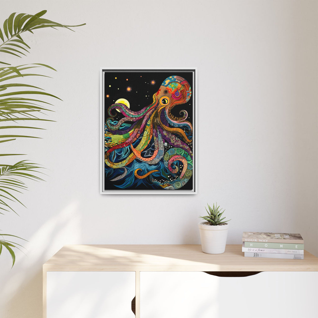 Midnight Depths Octopus Canvas Wall Art with Frame