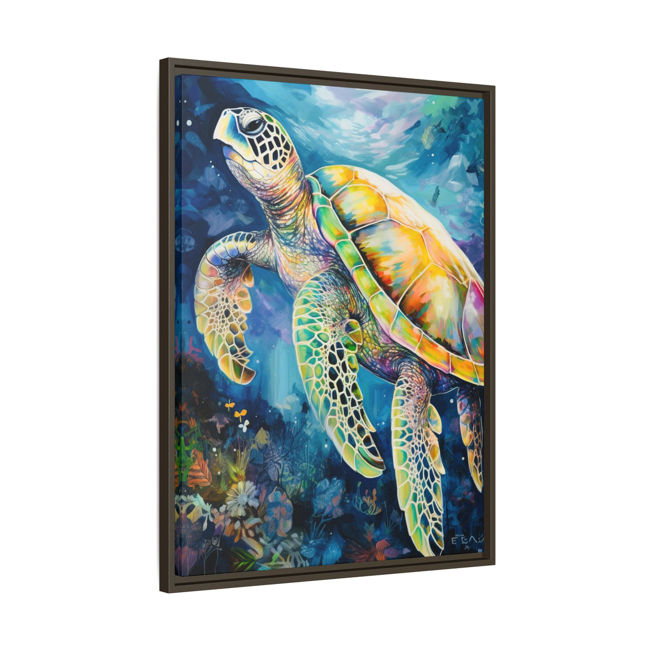 Gliding Turtle Canvas Wall Art with Frame