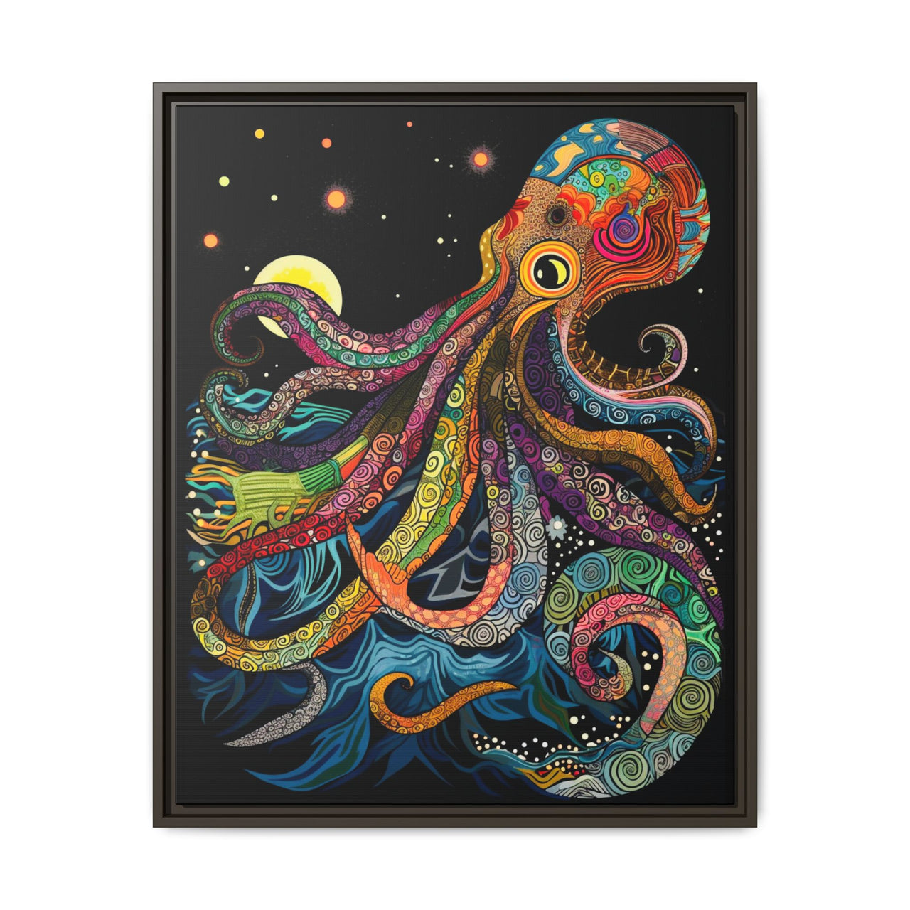 Midnight Depths Octopus Canvas Wall Art with Frame