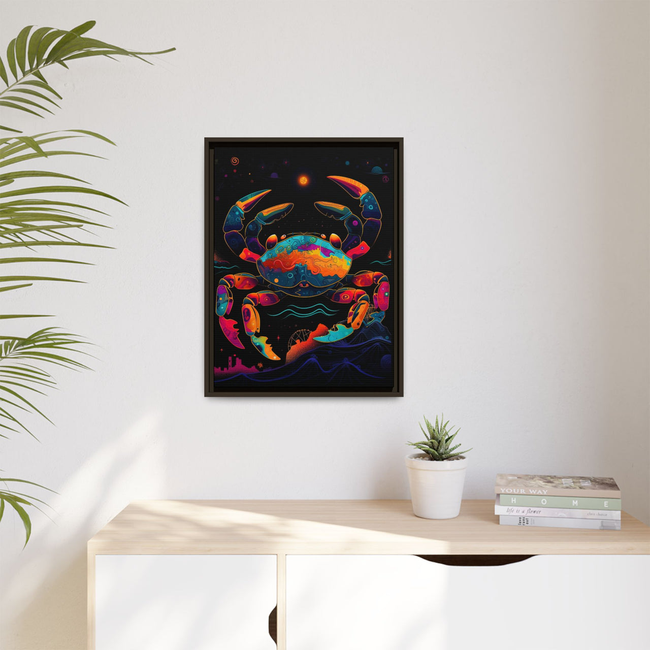 Neon Tide Crab Canvas Wall Art with Frame