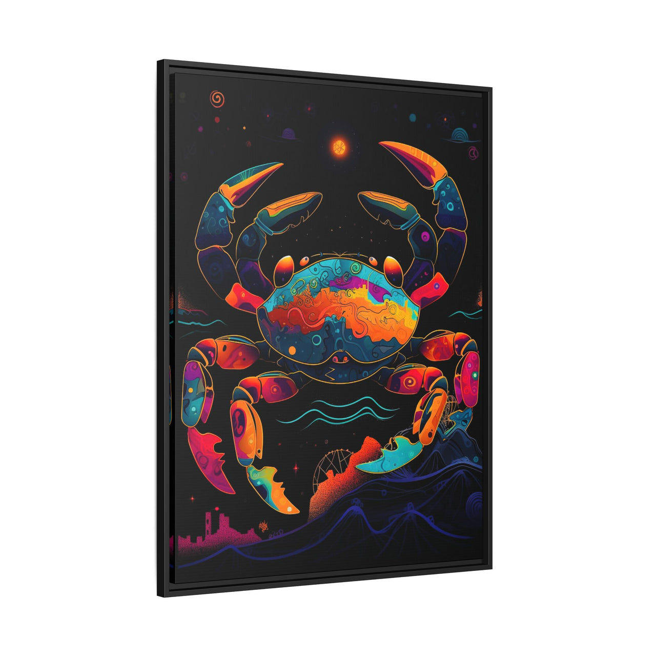Neon Tide Crab Canvas Wall Art with Frame