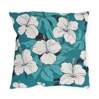 Thumbnail for Decorative pillow with white floral pattern on a teal background