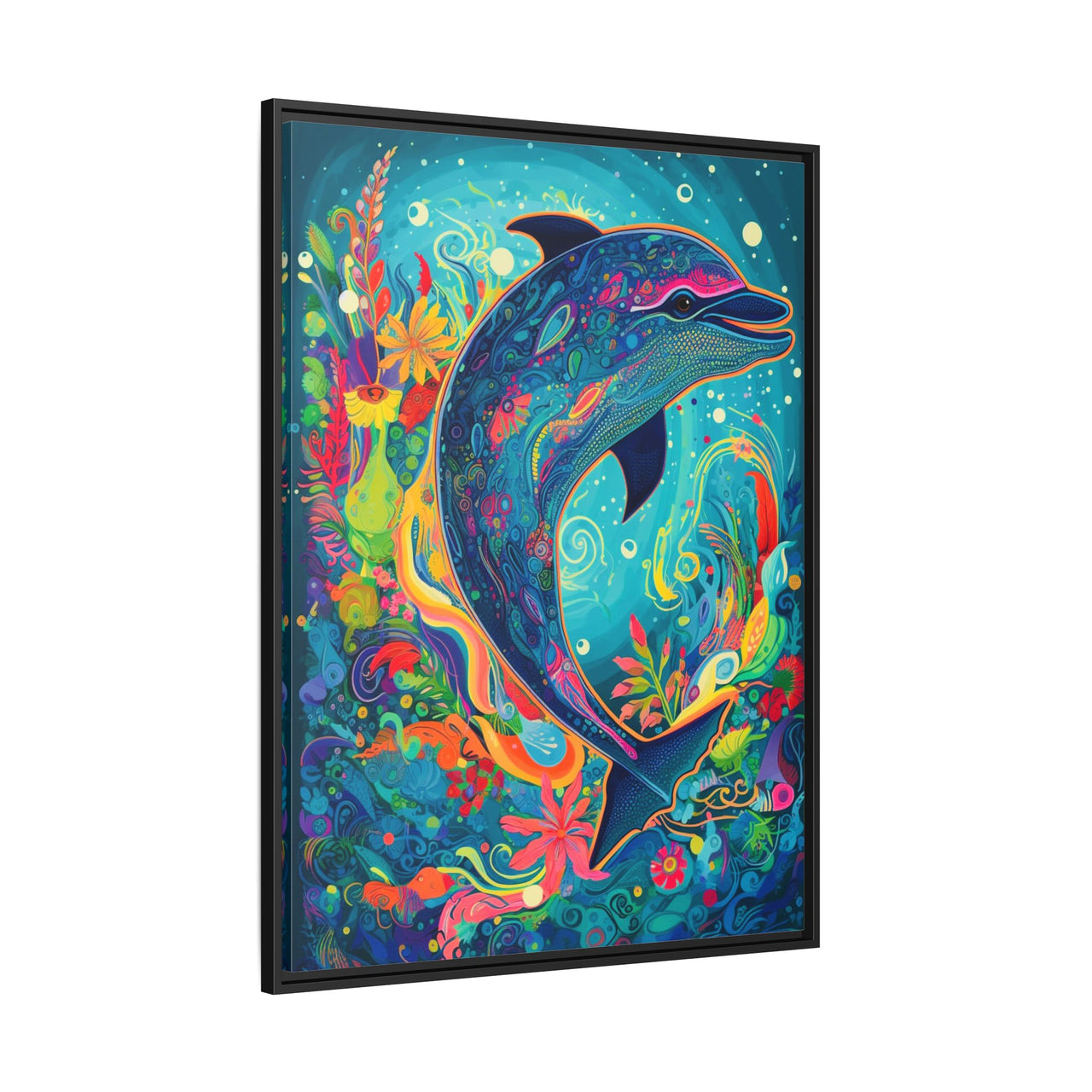 Ocean Bloom Dolphin Canvas Wall Art with Frame