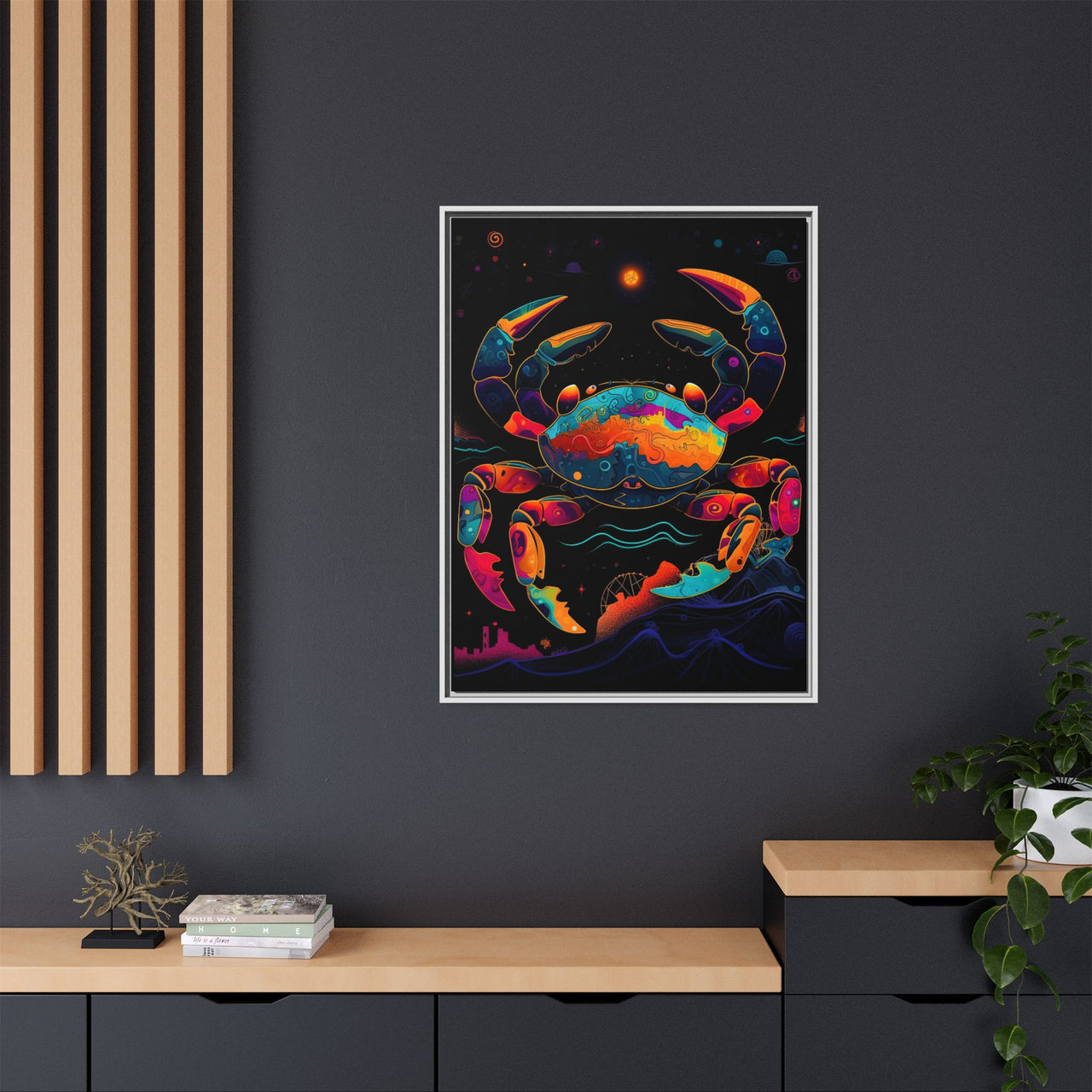 Neon Tide Crab Canvas Wall Art with Frame