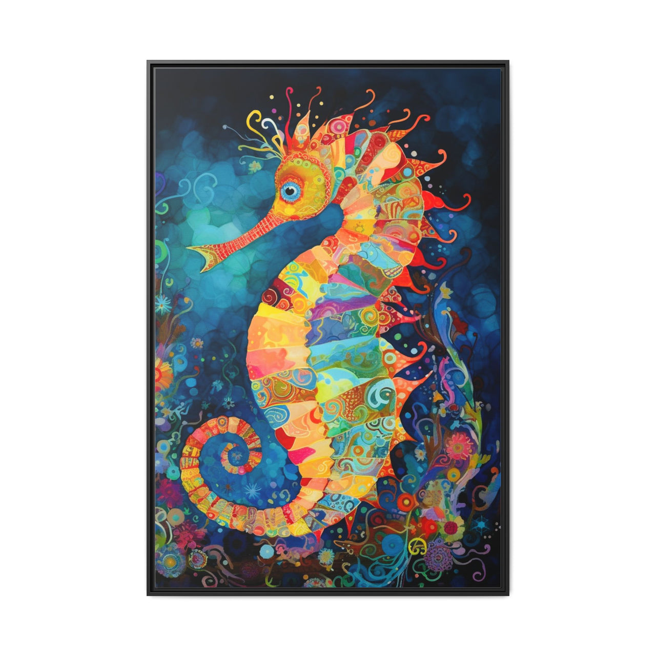 Coral Carnival Seahorse Canvas Wall Art with Frame