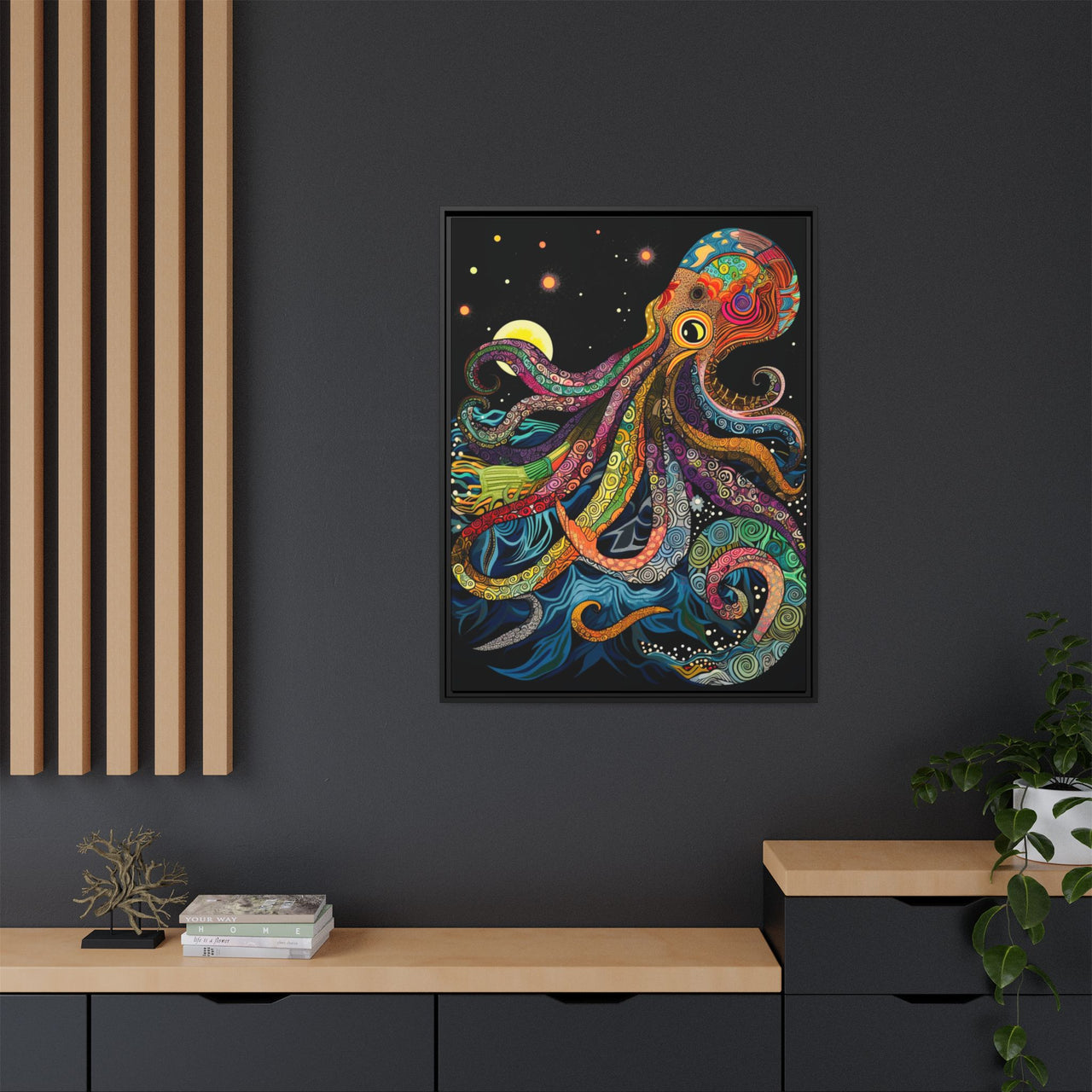 Midnight Depths Octopus Canvas Wall Art with Frame