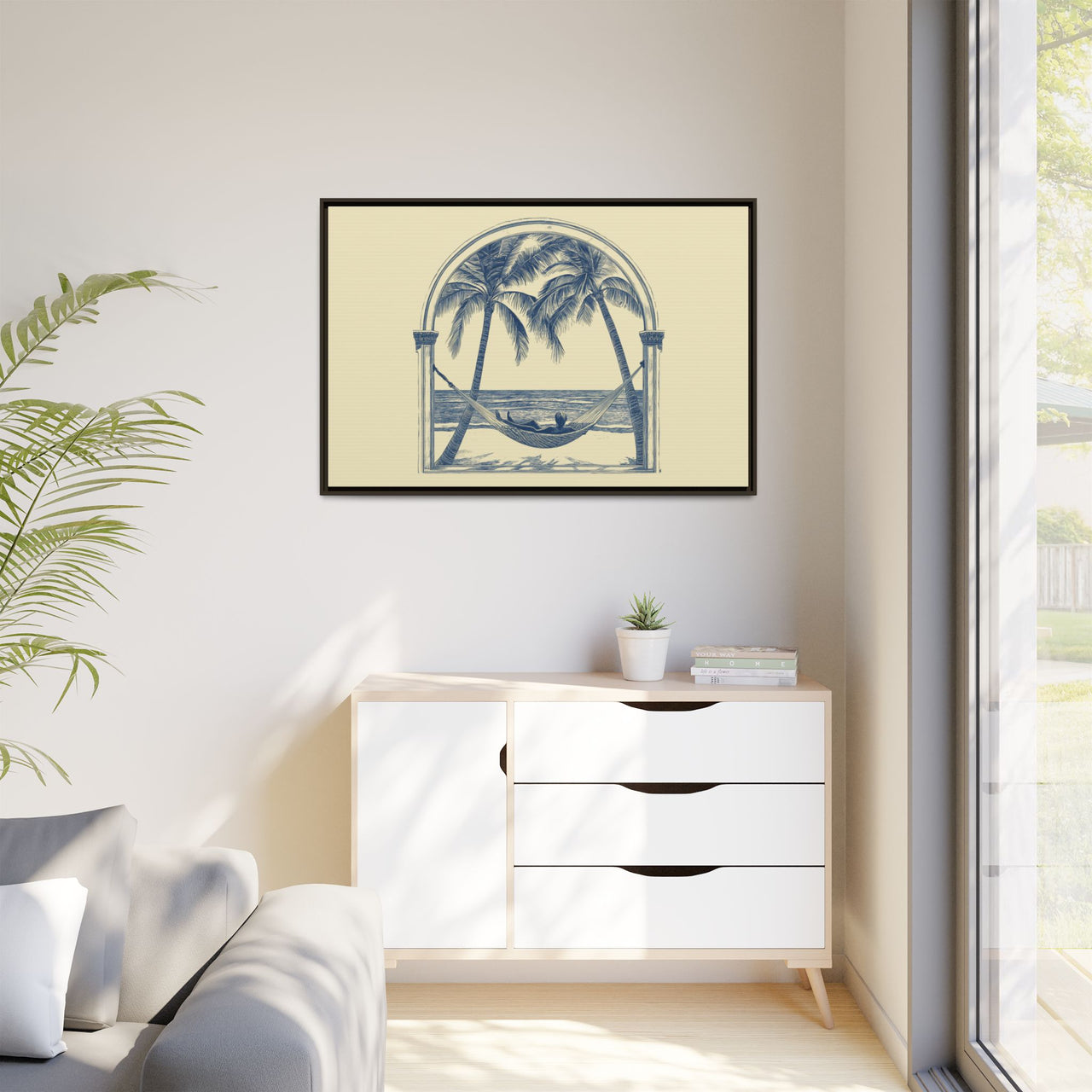 Palm Retreat Hammock Canvas Wall Art with Frame