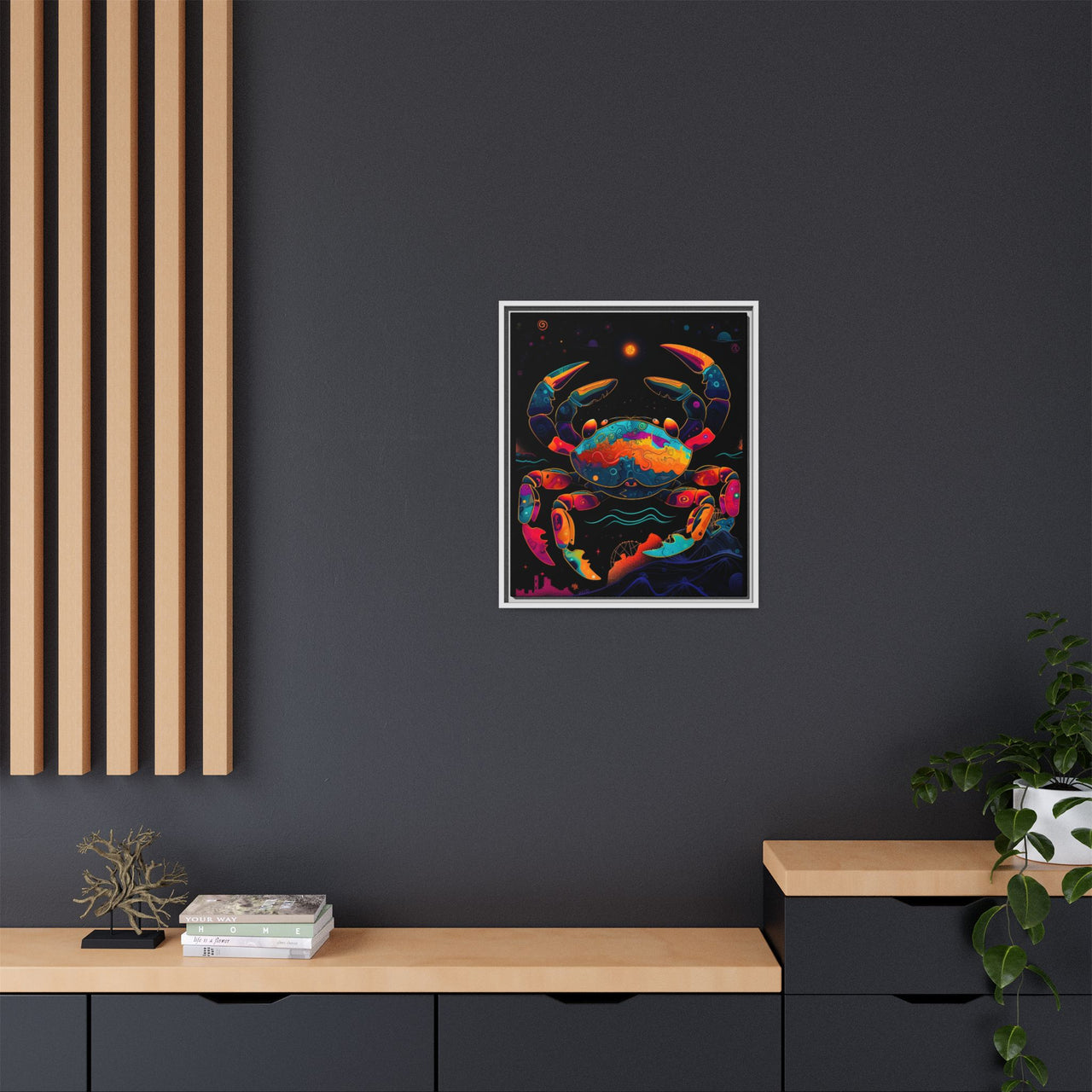 Neon Tide Crab Canvas Wall Art with Frame