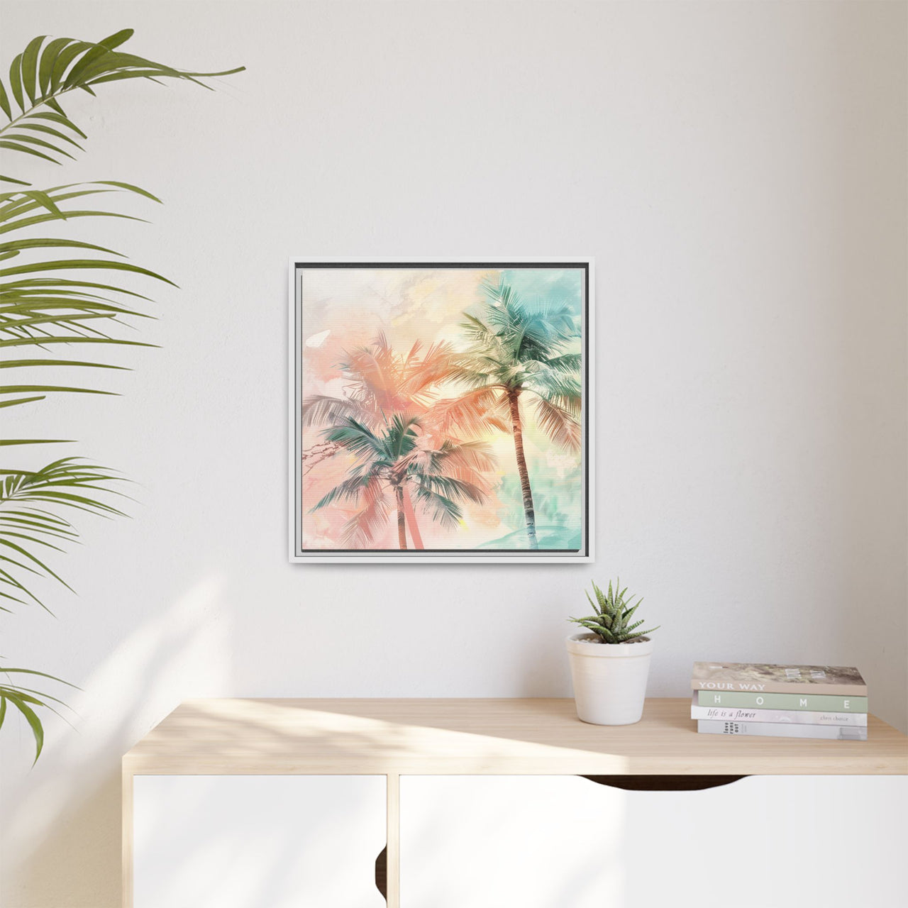 Palm Glow Canvas Wall Art with Frame