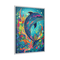 Thumbnail for Ocean Bloom Dolphin Canvas Wall Art with Frame