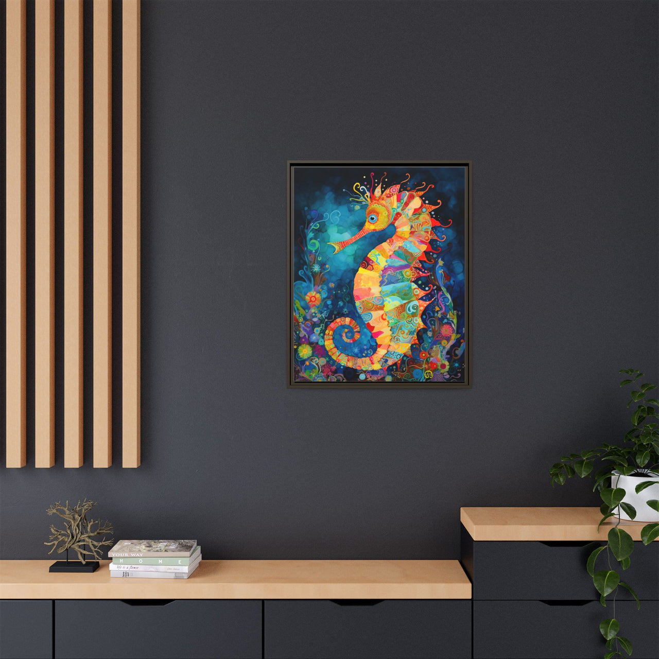 Coral Carnival Seahorse Canvas Wall Art with Frame