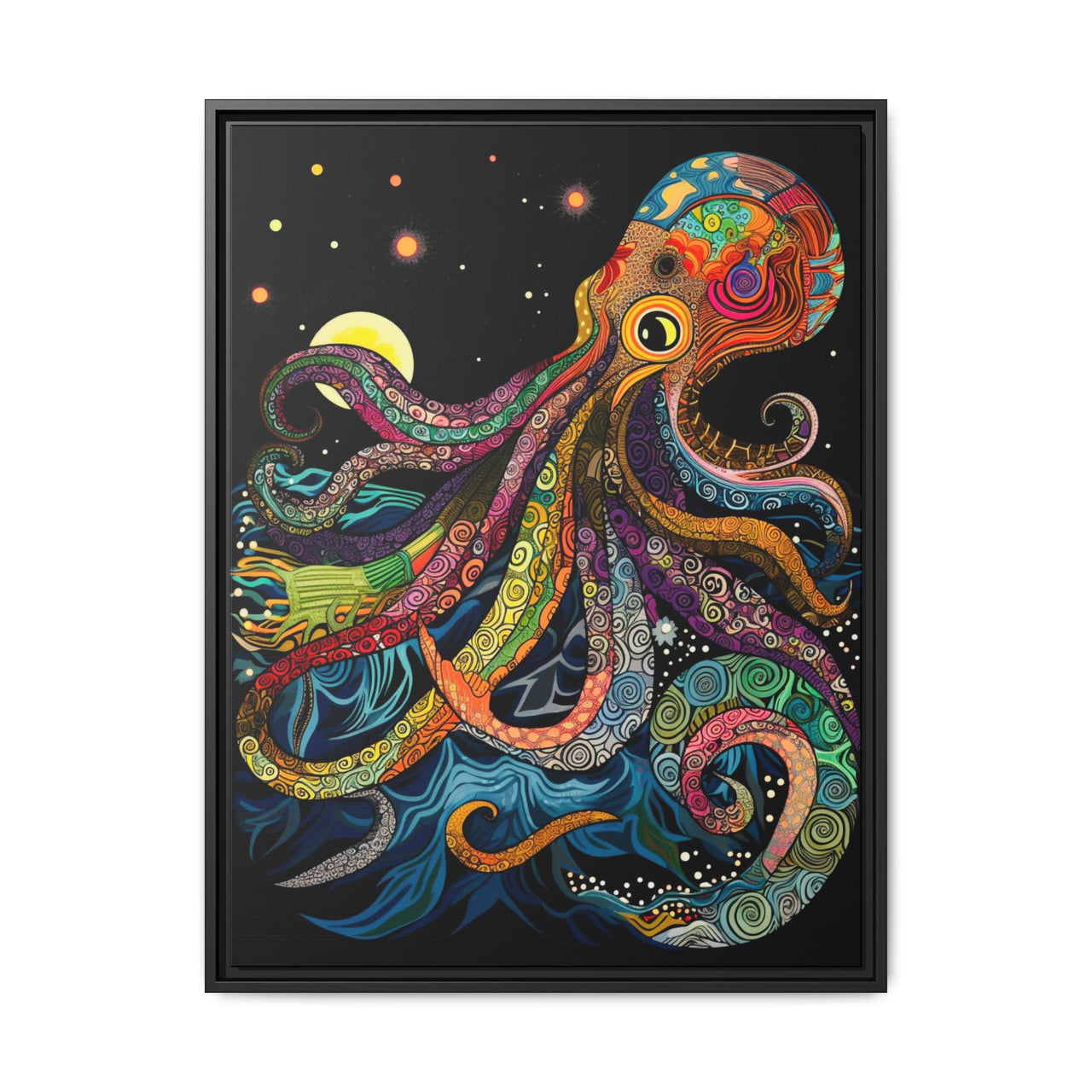 Midnight Depths Octopus Canvas Wall Art with Frame