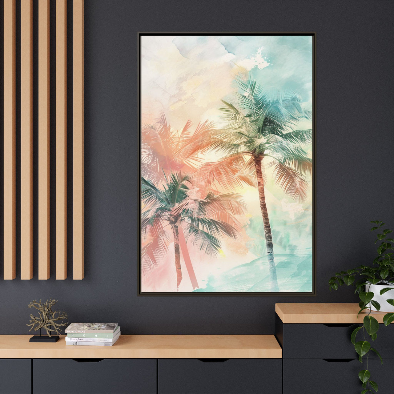 Palm Glow Canvas Wall Art with Frame