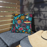 Thumbnail for Beach Graffiti Blues Outdoor Throw Pillow