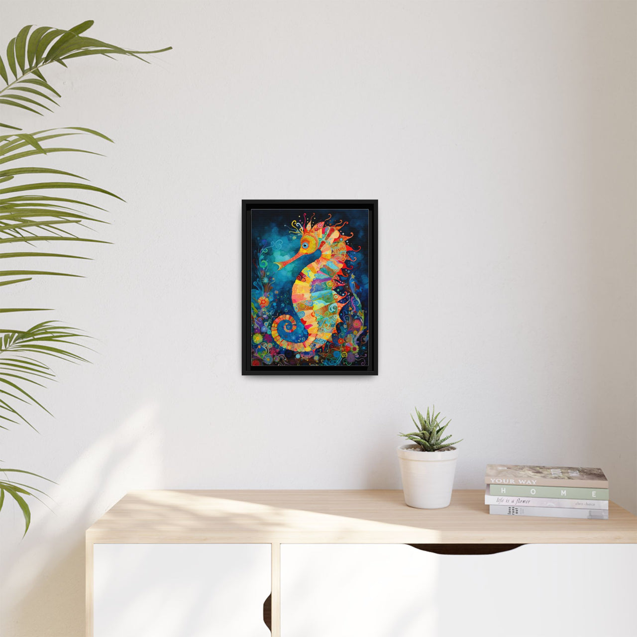 Coral Carnival Seahorse Canvas Wall Art with Frame