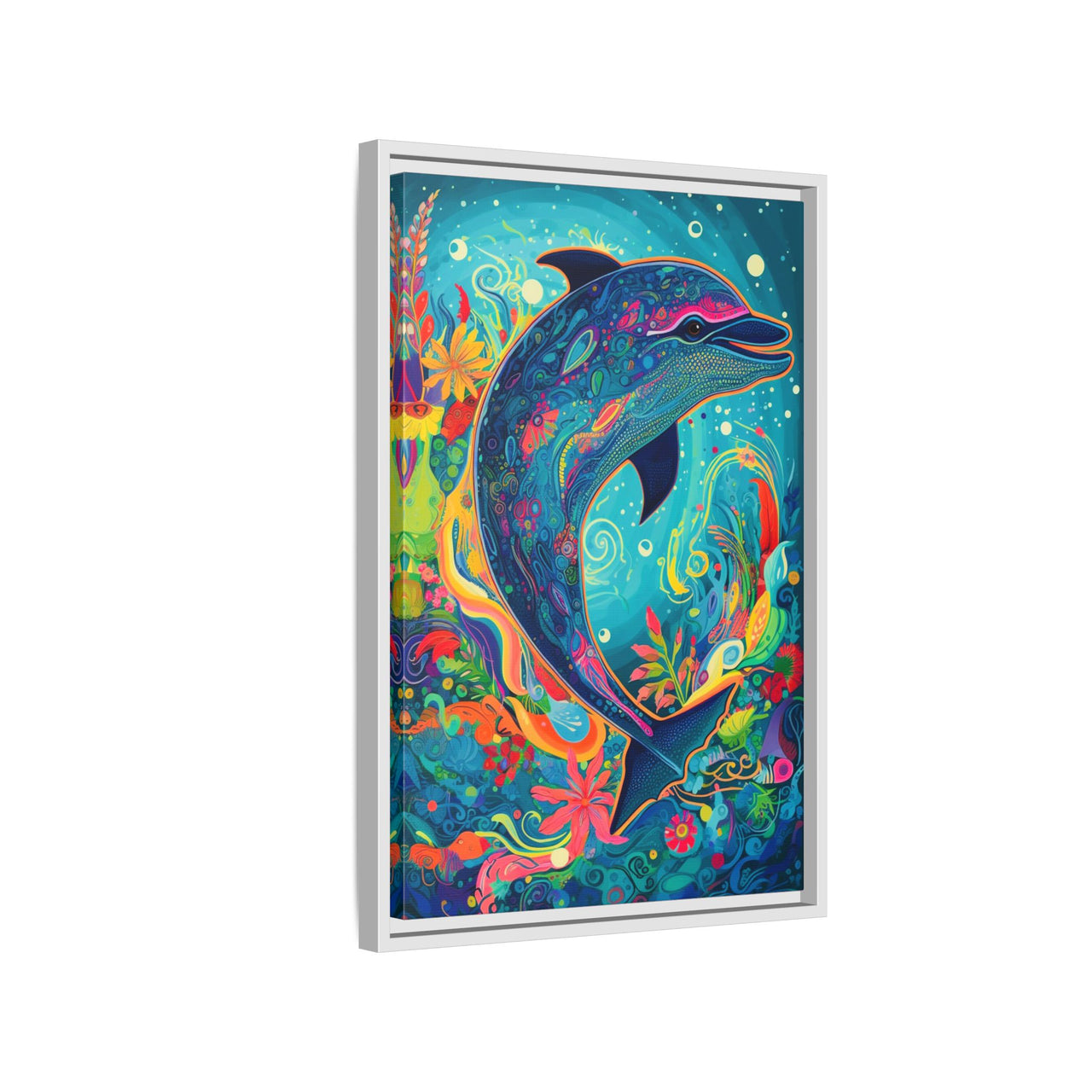 Ocean Bloom Dolphin Canvas Wall Art with Frame