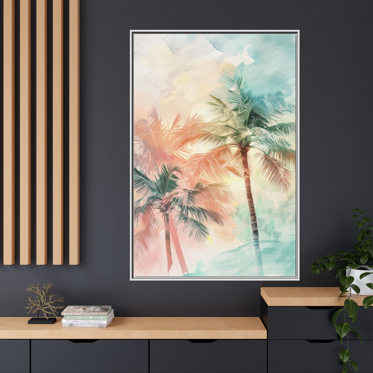 Palm Glow Canvas Wall Art with Frame