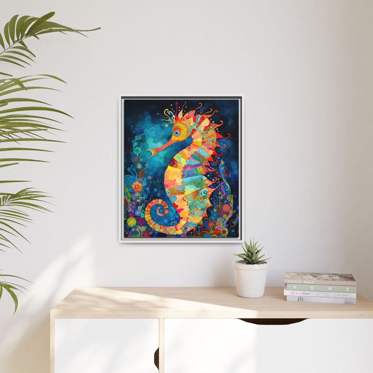Coral Carnival Seahorse Canvas Wall Art with Frame