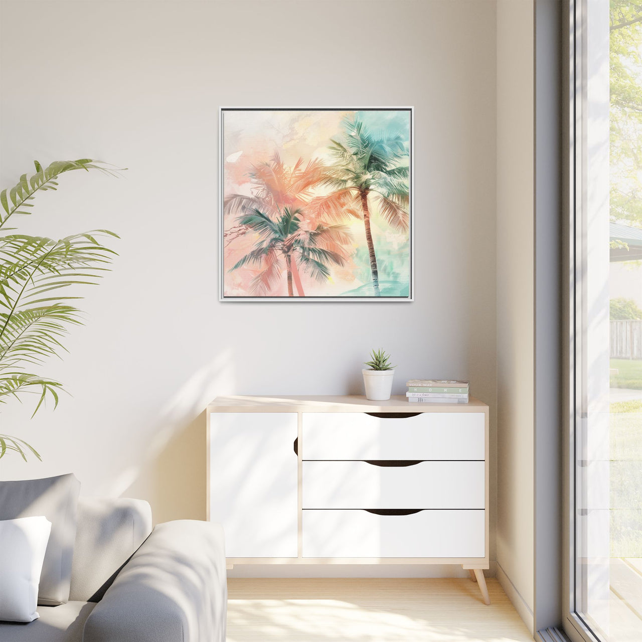 Palm Glow Canvas Wall Art with Frame