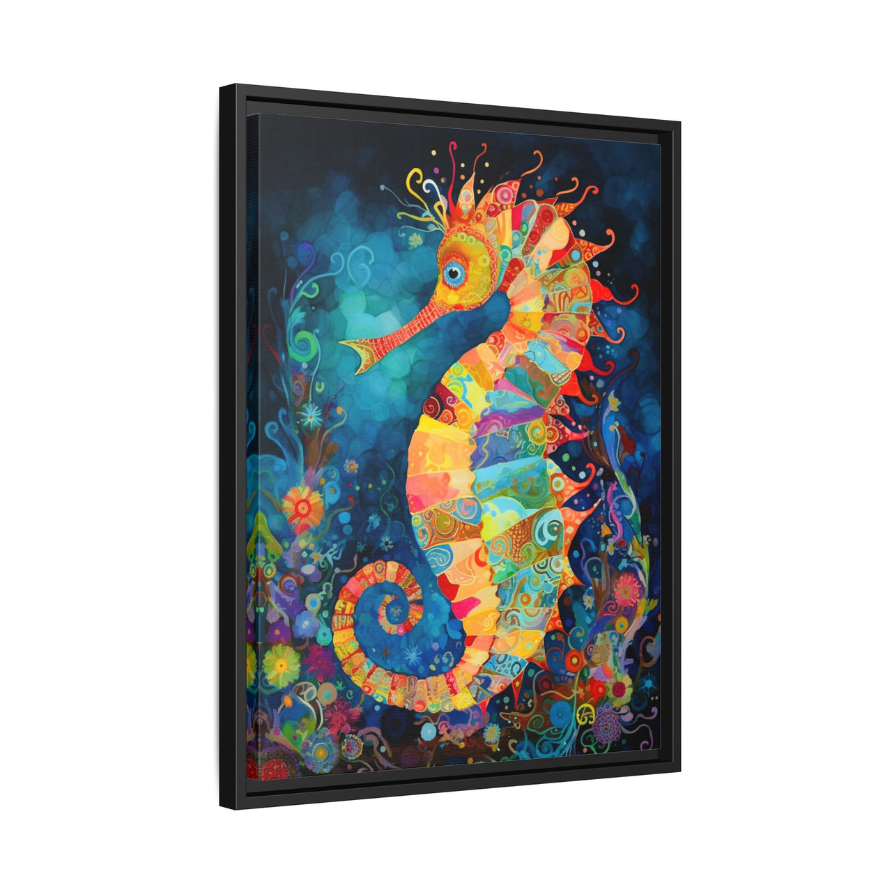 Coral Carnival Seahorse Canvas Wall Art with Frame