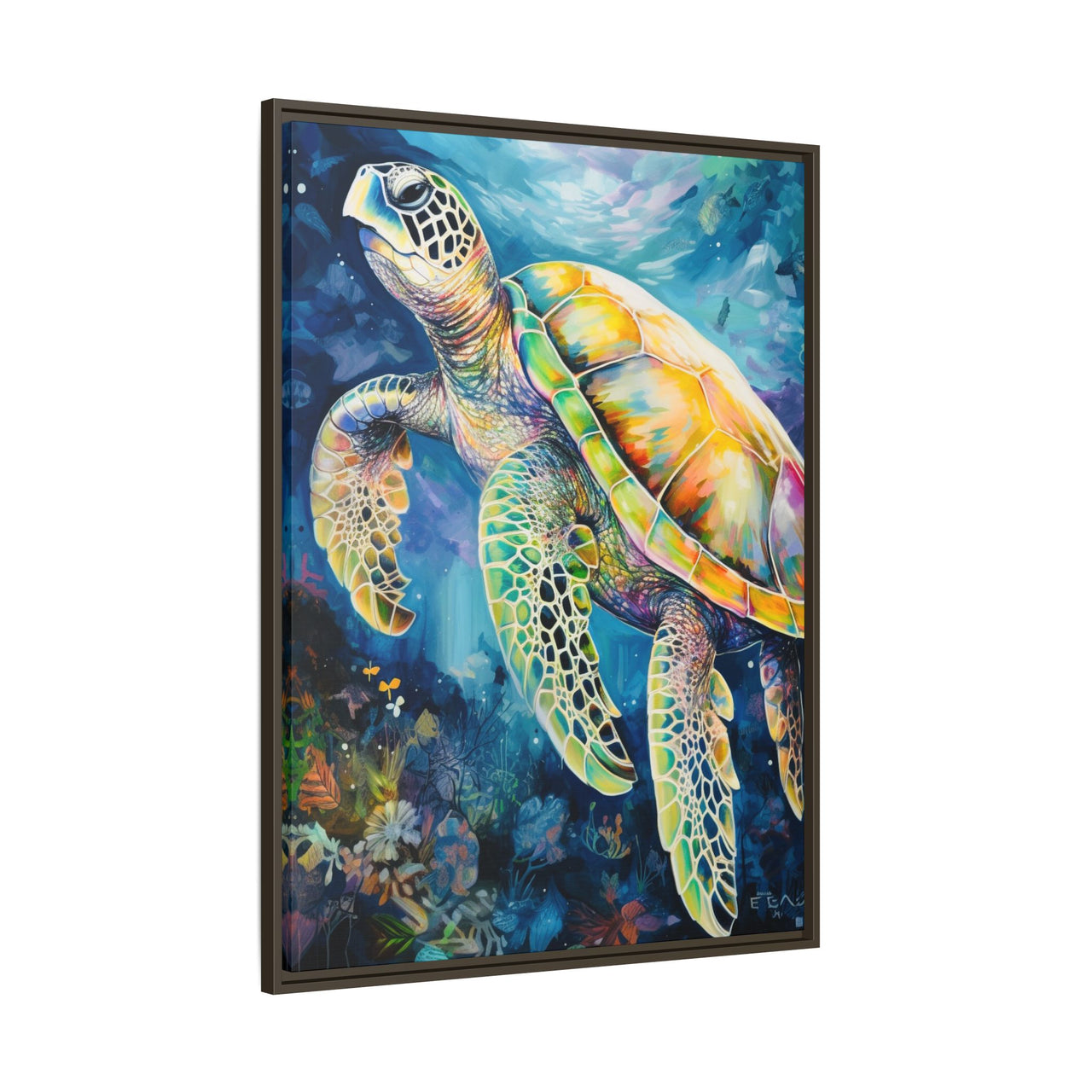 Gliding Turtle Canvas Wall Art with Frame