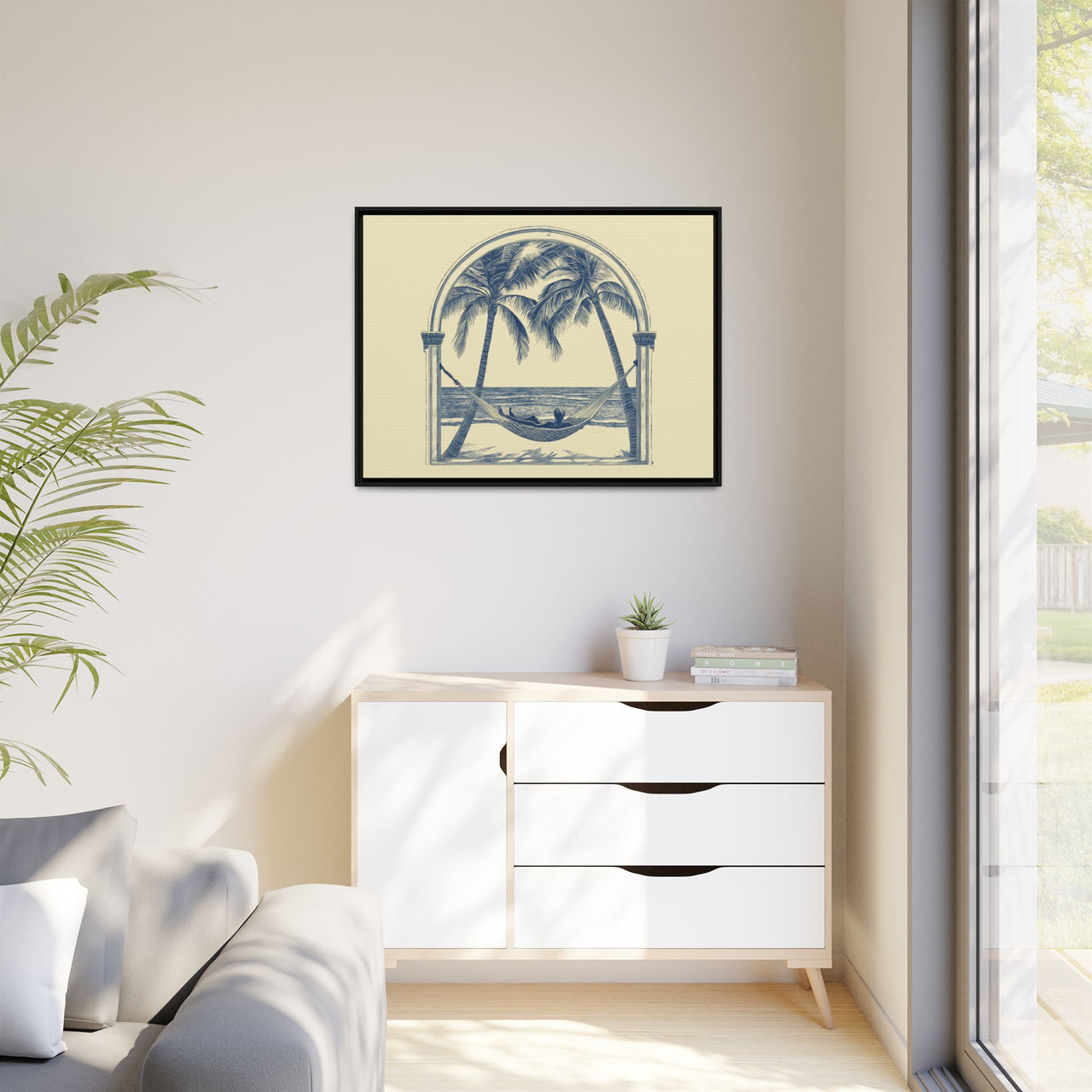 Palm Retreat Hammock Canvas Wall Art with Frame