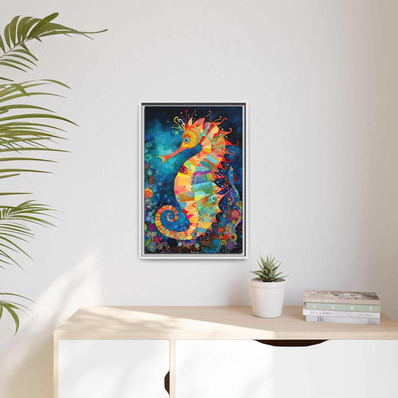 Coral Carnival Seahorse Canvas Wall Art with Frame