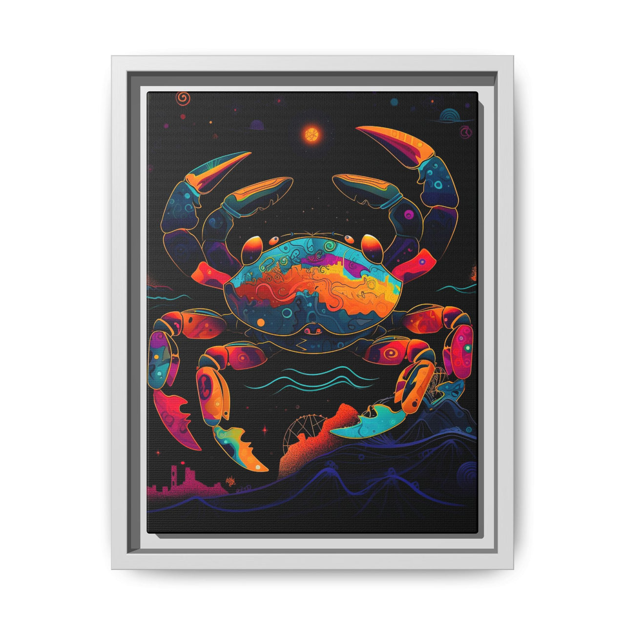 Neon Tide Crab Canvas Wall Art with Frame