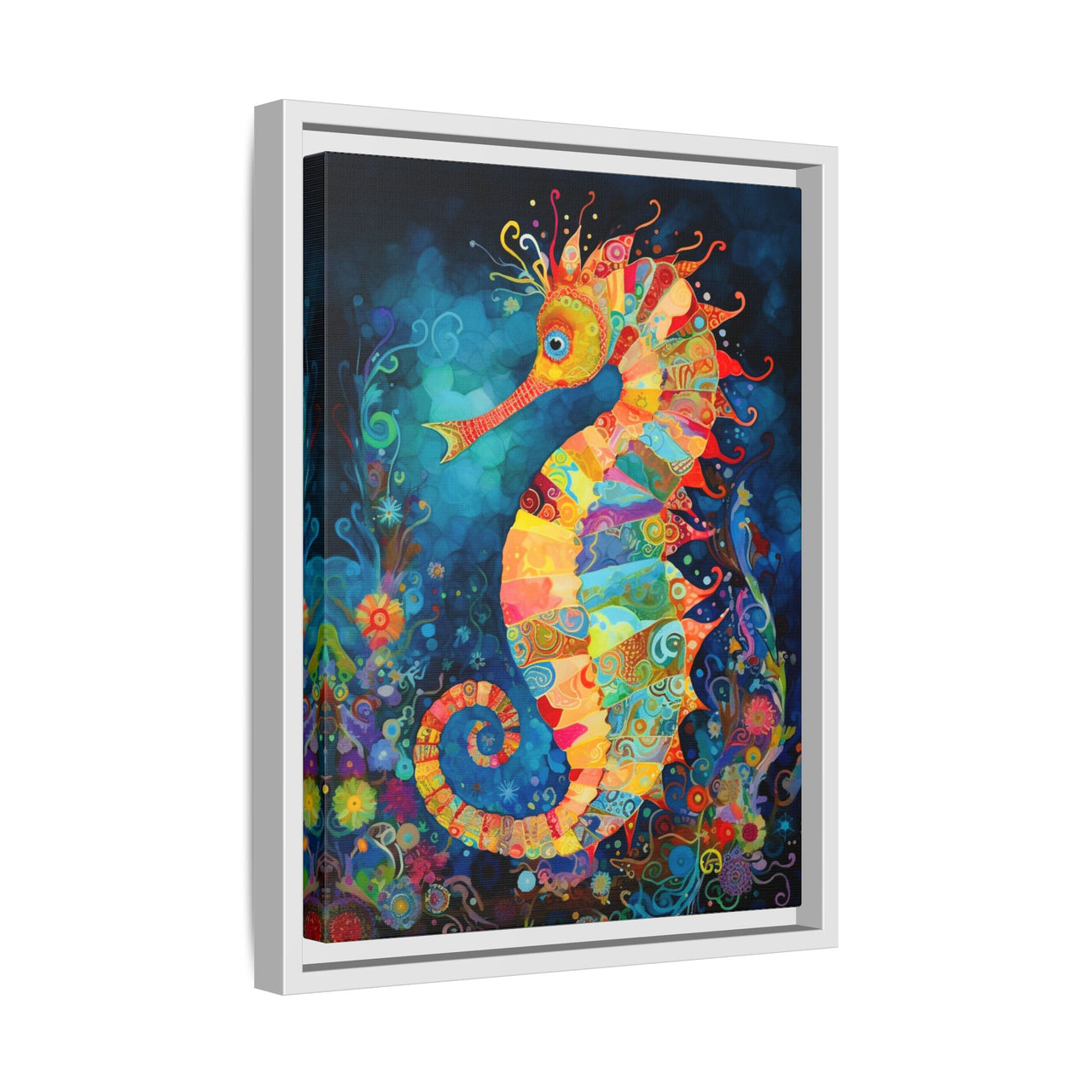 Coral Carnival Seahorse Canvas Wall Art with Frame