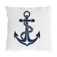 Thumbnail for White pillow with a navy blue anchor design on a white background