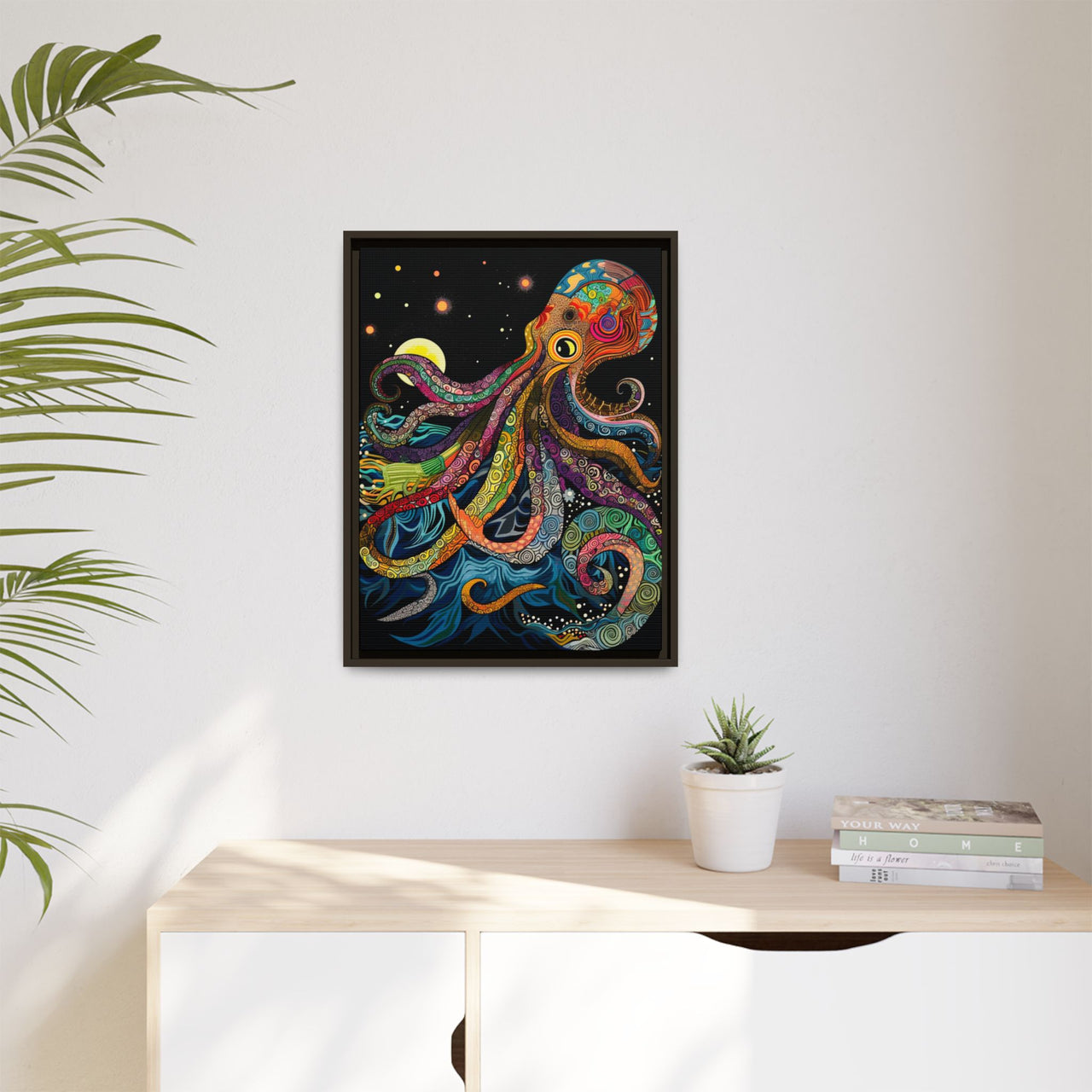 Midnight Depths Octopus Canvas Wall Art with Frame