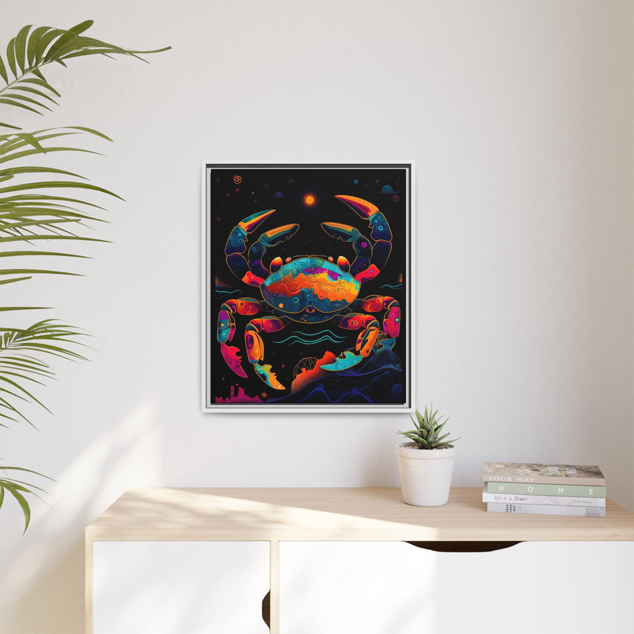 Neon Tide Crab Canvas Wall Art with Frame