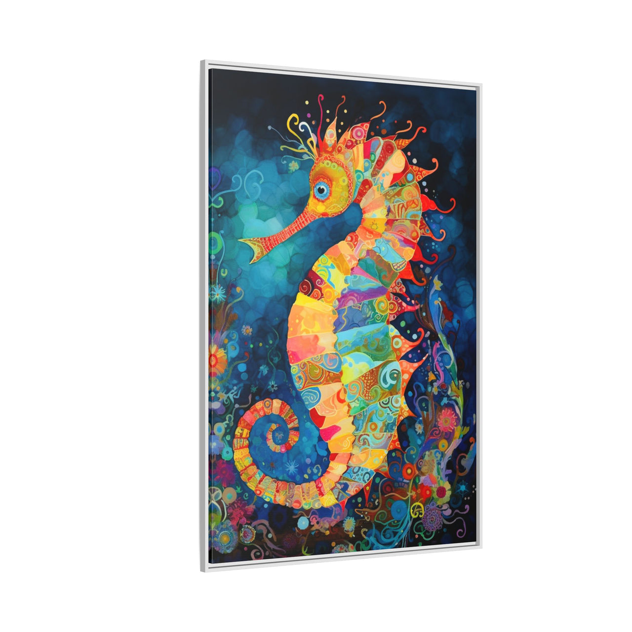 Coral Carnival Seahorse Canvas Wall Art with Frame