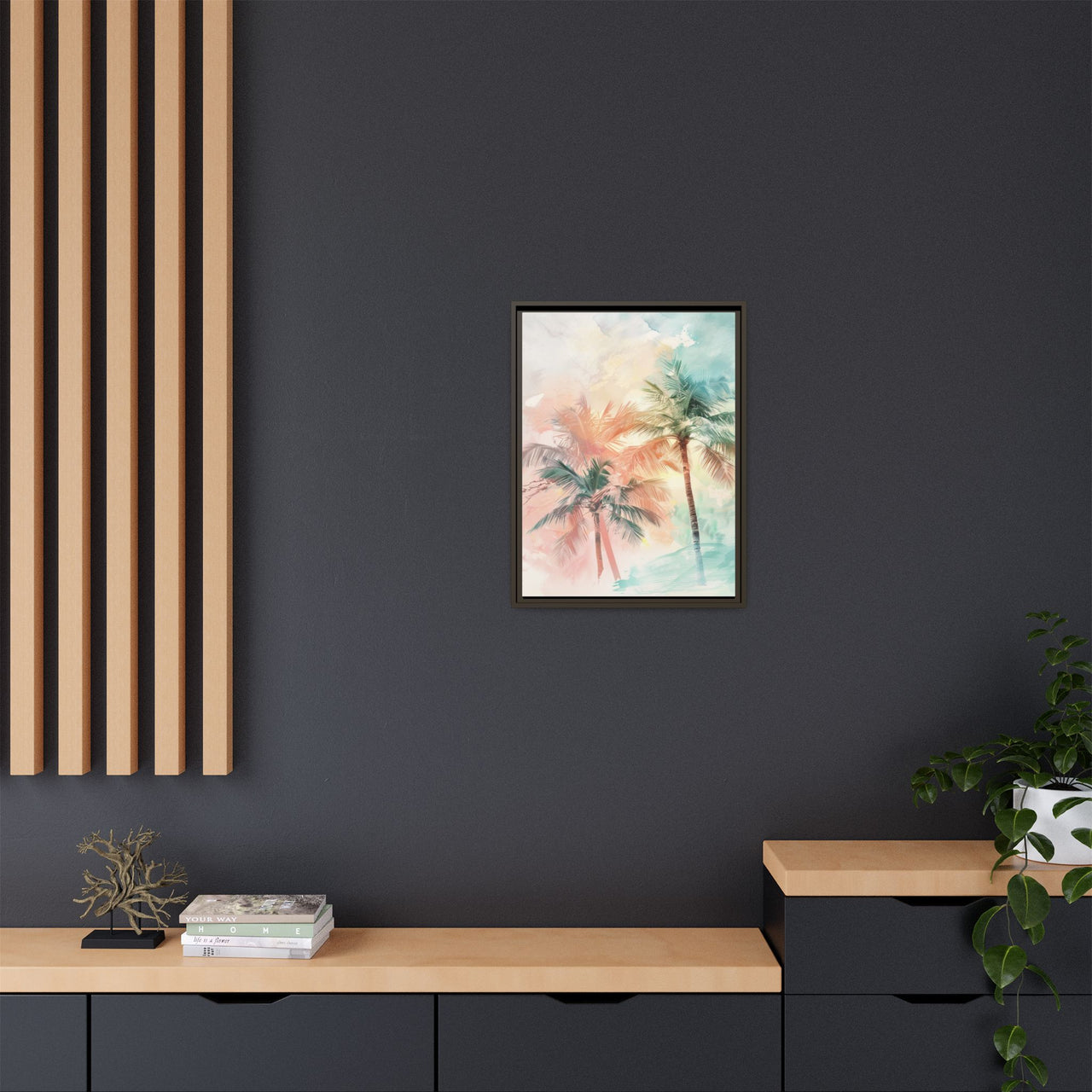 Palm Glow Canvas Wall Art with Frame