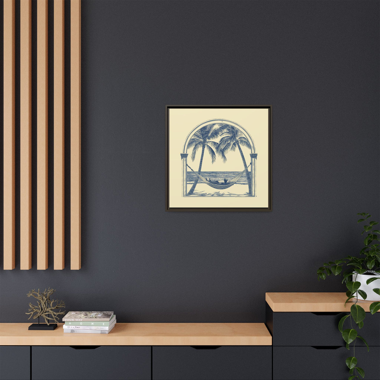 Palm Retreat Hammock Canvas Wall Art with Frame