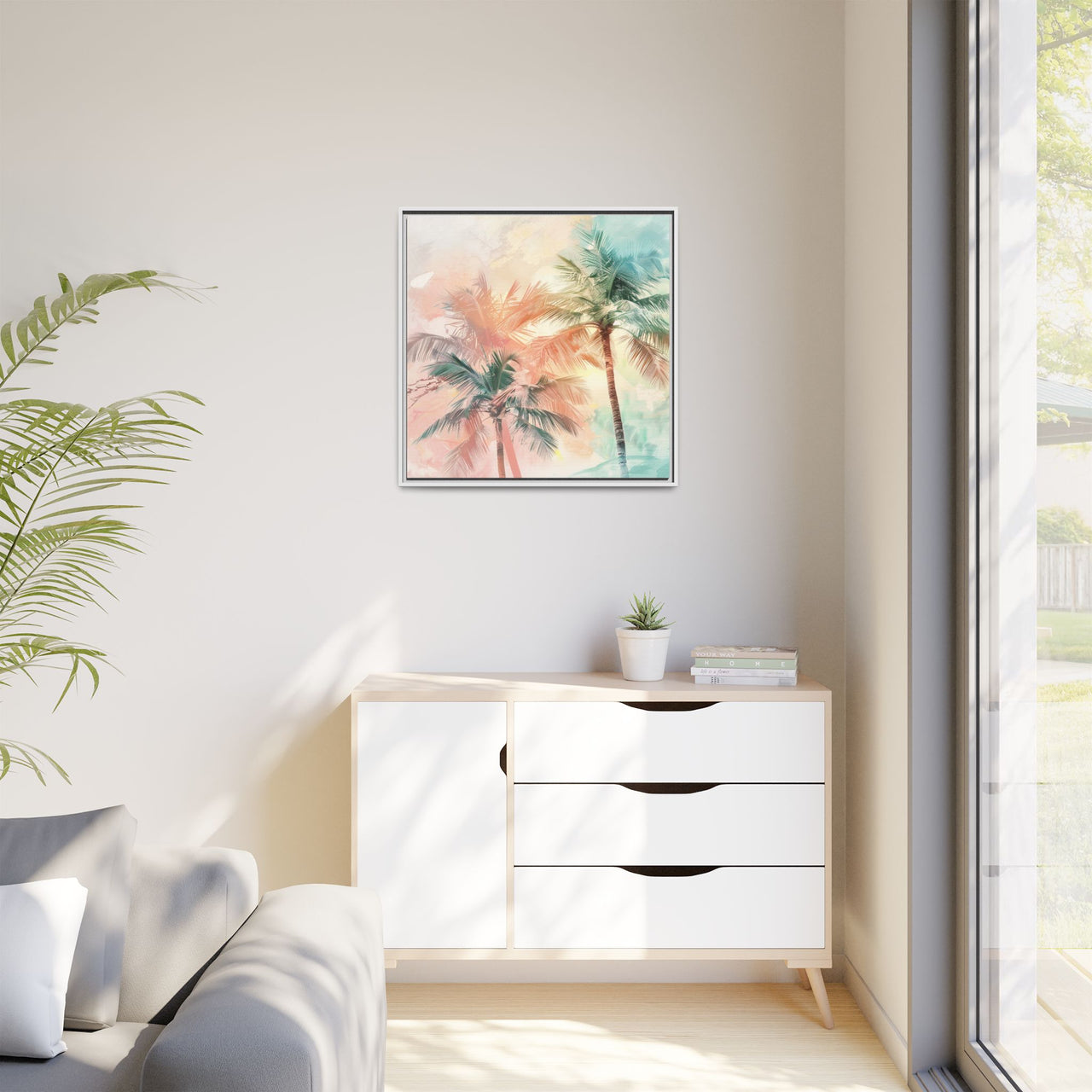 Palm Glow Canvas Wall Art with Frame