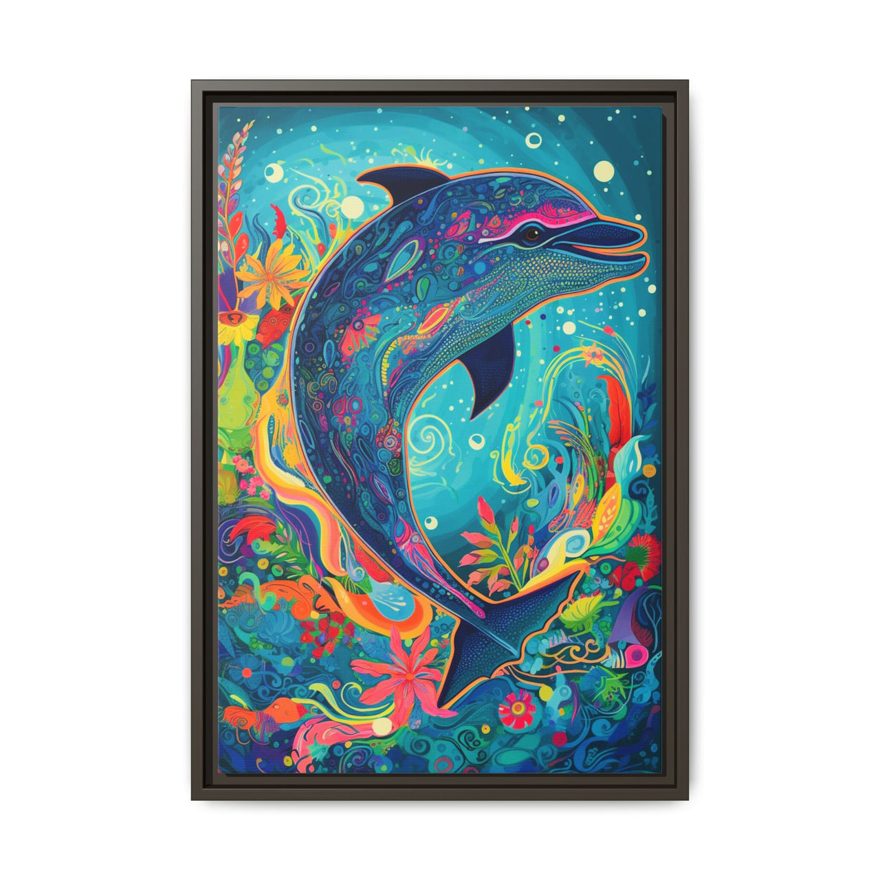 Ocean Bloom Dolphin Canvas Wall Art with Frame
