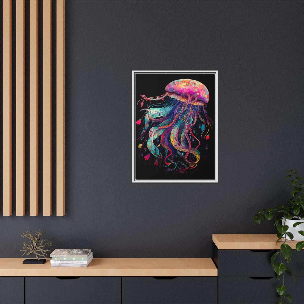 Celestial Drifter Jellyfish Canvas Wall Art with Frame