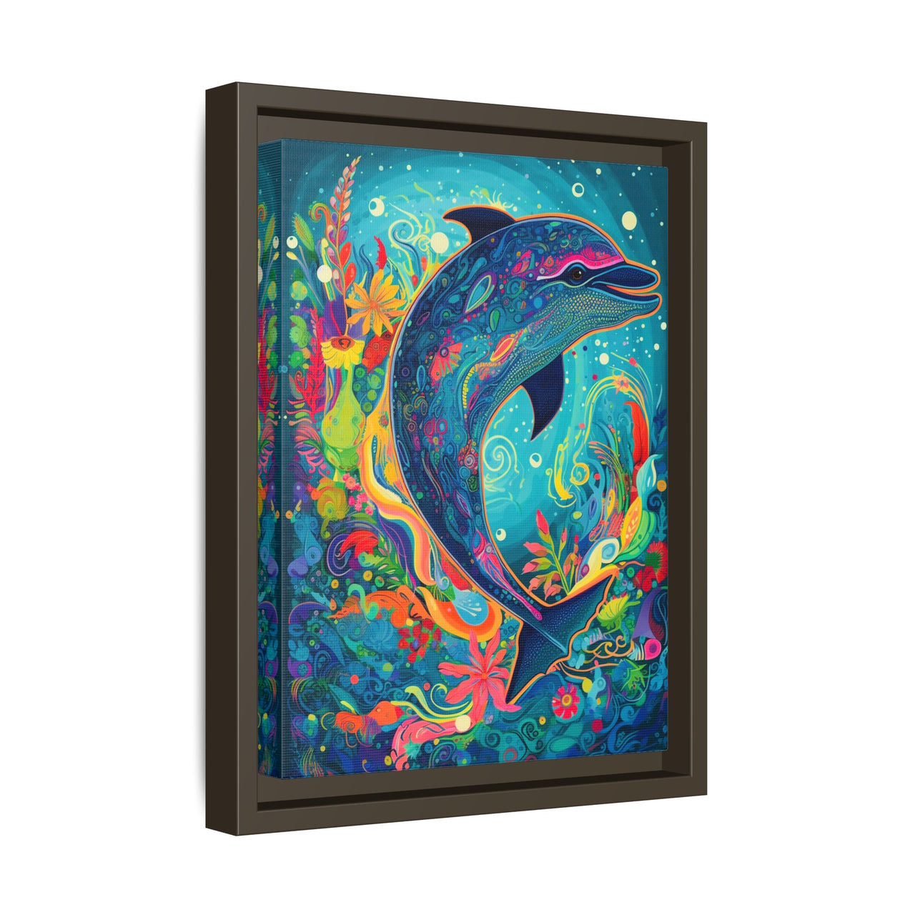 Ocean Bloom Dolphin Canvas Wall Art with Frame