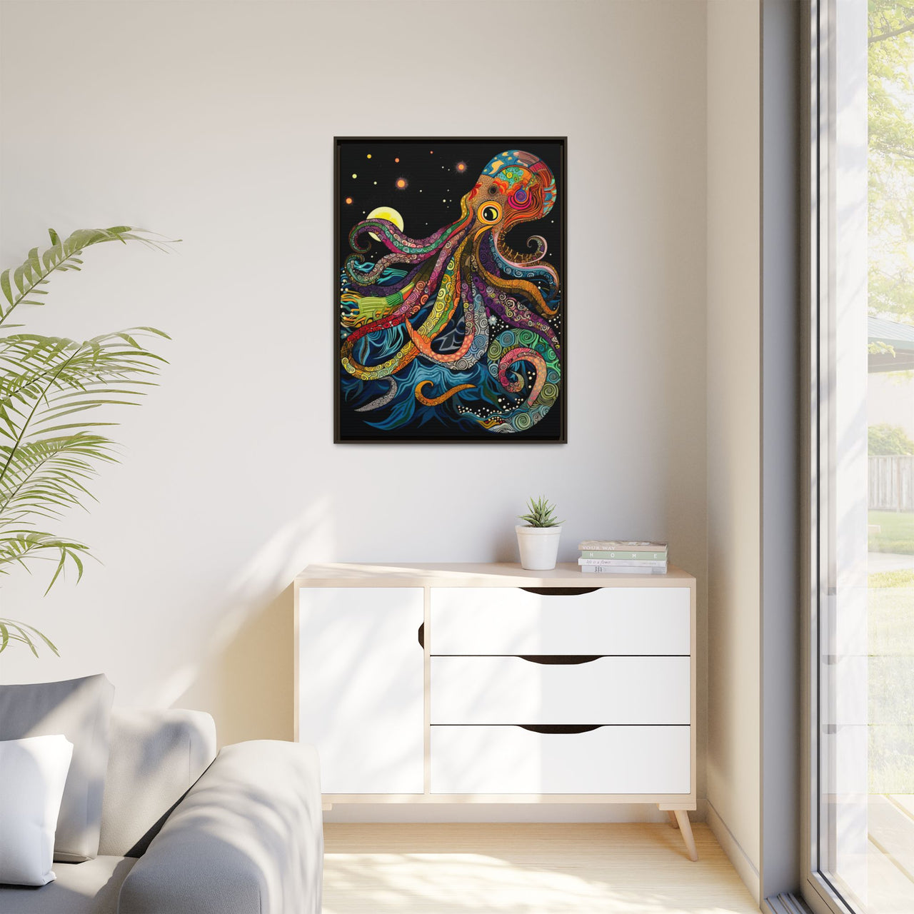 Midnight Depths Octopus Canvas Wall Art with Frame
