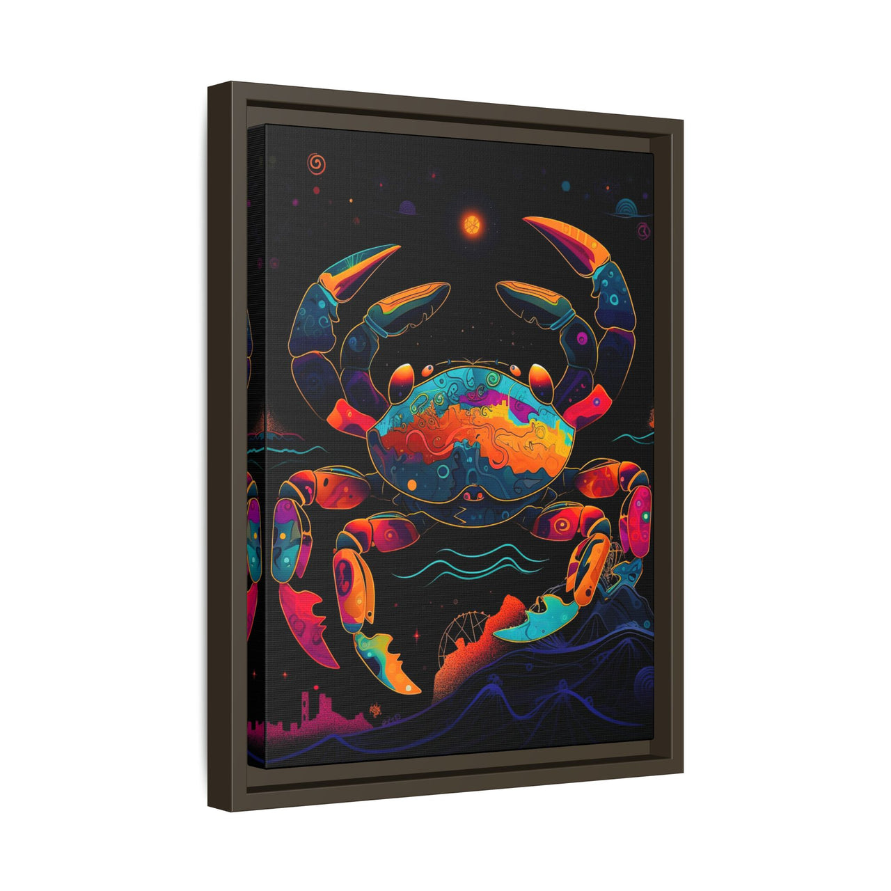 Neon Tide Crab Canvas Wall Art with Frame