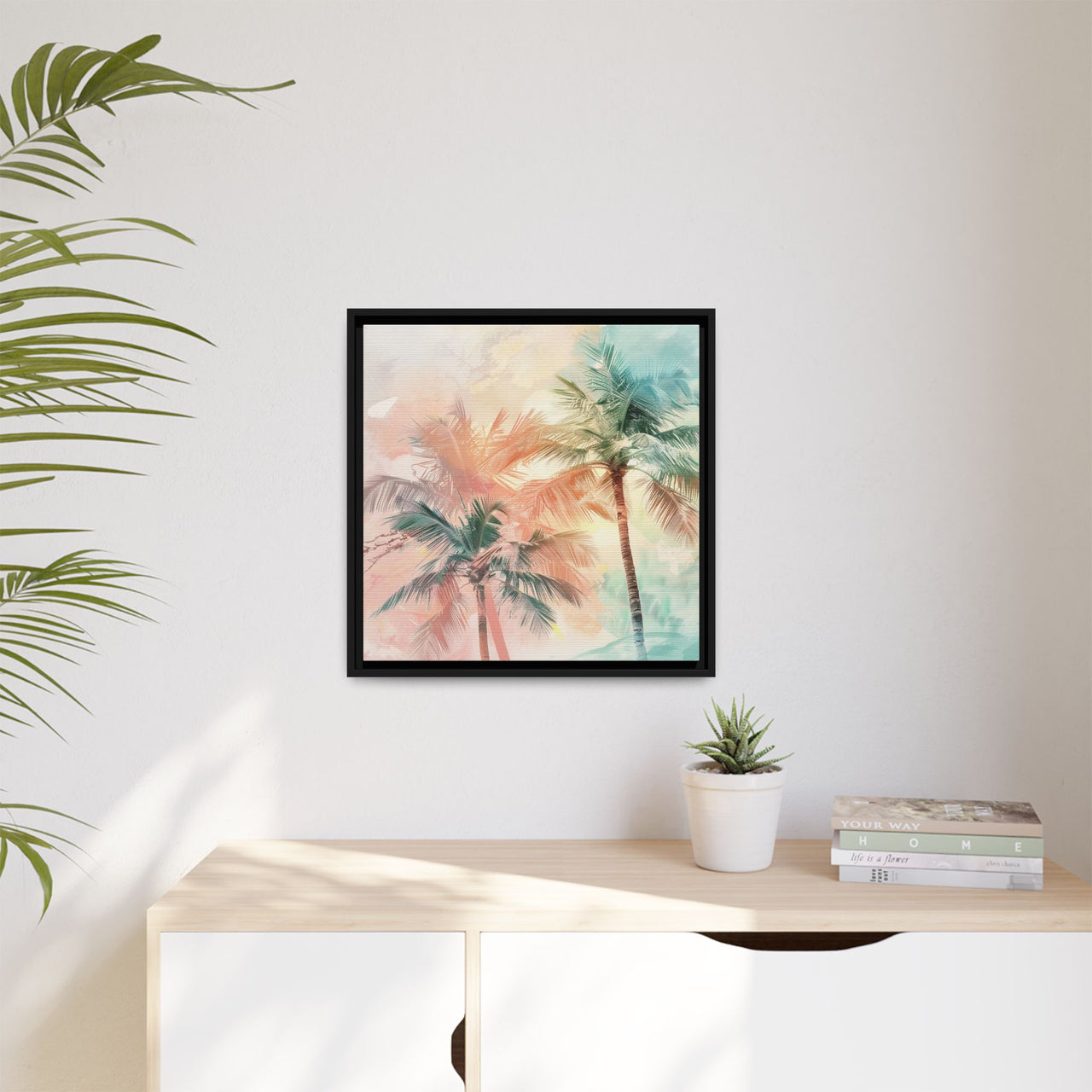 Palm Glow Canvas Wall Art with Frame