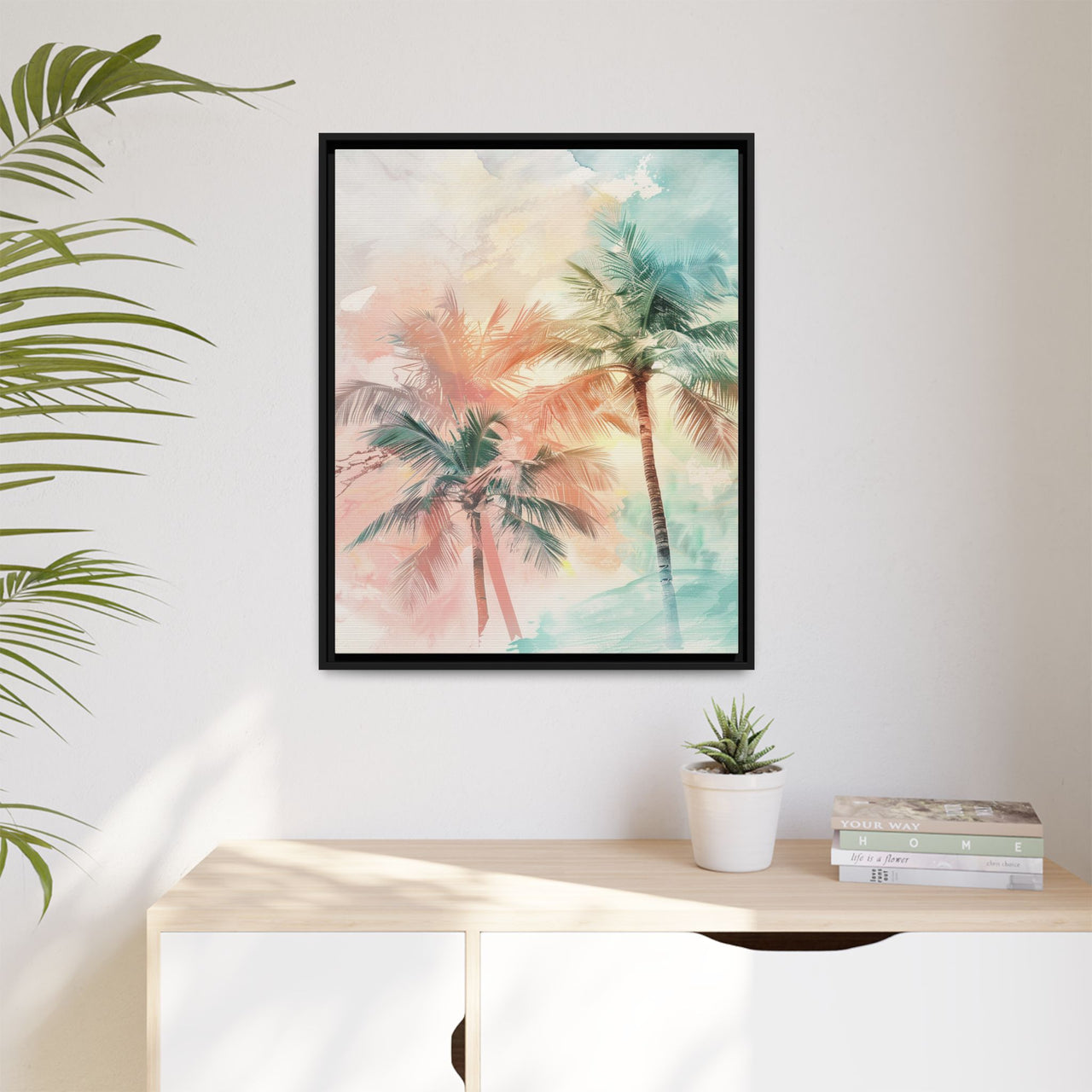 Palm Glow Canvas Wall Art with Frame